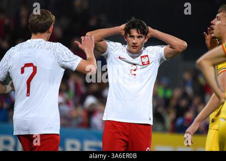 NIECIECZA, POLEN - 21. MÄRZ 2025: Freundschaftsspiel unter 20 Elite League Polen gegen Rumänien 1:0. Auf Foto Kamil Sochan. Stockfoto