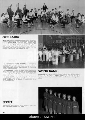 Diese Ausgabe des Hopkins High Yearbook „62 Warrior“ aus dem Jahr 1962 zeigt die Ereignisse und Aktivitäten des Schuljahres 1961-1962, darunter Leichtathletik, Lehrerprofile und Clubaktivitäten. Stockfoto