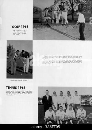 Diese Ausgabe des Jahrbuchs „62 Warrior“ von der Hopkins High School aus dem Jahr 1962 behandelt Schulveranstaltungen, sportliche Auftritte, Studentenclubs und Beiträge der Lehrkräfte während des Schuljahres 1961-1962. Stockfoto