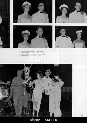 Diese Ausgabe des Jahrbuchs „62 Warrior“ von der Hopkins High School aus dem Jahr 1962 enthält wichtige Veranstaltungen, das Schülerleben, Lehrerprofile, Sport und Clubaktivitäten aus dem Schuljahr 1961-1962. Stockfoto