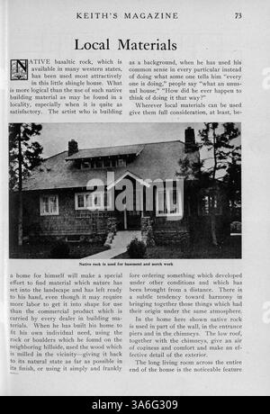Keith’s Magazine, gegründet von dem Architekten Max L. Keith, veröffentlicht im Jahr 1919 zwölf monatliche Ausgaben. Es verfügt über Grundrisse, Hausentwürfe und detaillierte Kostenbeschreibungen sowie Artikel über Wohngebäude und Einrichtung. Das Magazin enthält auch Werbung für Wohnmöbel und -Materialien. Stockfoto