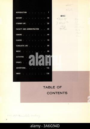 Dieses Jahrbuch „Antler“ 1963 von der Minnehaha Academy erfasst die Studenten, Lehrkräfte, Leichtathletik, Vereine und bedeutenden Ereignisse des akademischen Jahres 1962-1963. Stockfoto