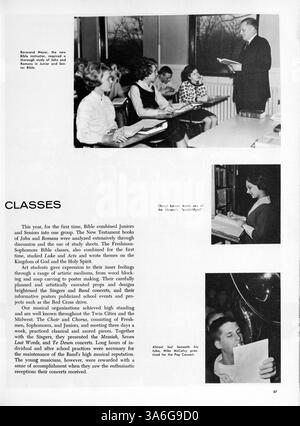 Diese Ausgabe 1963 des Jahrbuchs „Antler“ der Minnehaha Academy bietet einen Überblick über das akademische Jahr 1962-1963 mit Fotos und Artikeln über Schüler, Lehrer und Schulveranstaltungen. Stockfoto