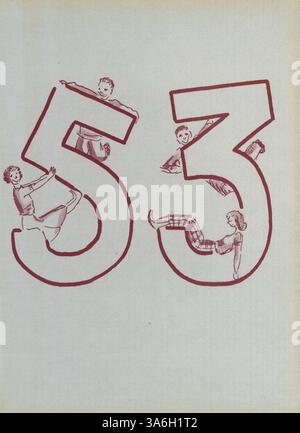Dieses Jahrbuch der Highschool, „Sagamore“ aus dem Jahr 1953, beleuchtet die Aktivitäten und Erfahrungen von Schülern und Lehrern der Roosevelt High School im Schuljahr 1952-1953. Stockfoto