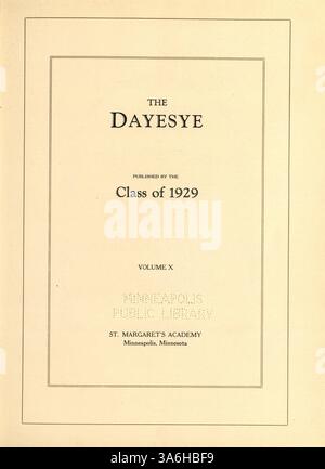 Das Jahrbuch 1929 der St. Margaret's Academy, Dayesye, enthält Momentaufnahmen von Schülern, Lehrkräften und Schulveranstaltungen, die die akademische und soziale Atmosphäre des Schuljahres 1928-1929 widerspiegeln. Stockfoto