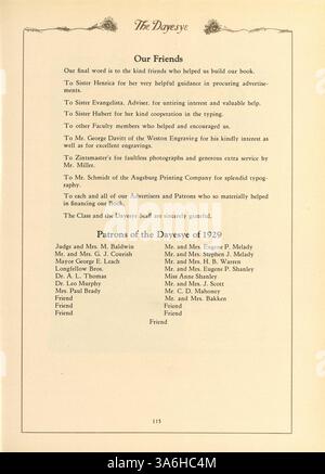 Das Jahrbuch 1929 der St. Margaret's Academy fängt die wichtigsten Momente des Schuljahres 1928-1929 ein, darunter Porträts von Schülern, Lehrkräften und Sportteams. Stockfoto