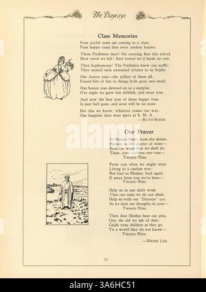 Das Dayesye Yearbook 1929 bietet einen Überblick über das Schuljahr 1928-1929 an der St. Margaret's Academy und dokumentiert Leichtathletik, Studentenclubs, Lehrkräfte und wichtige akademische Ereignisse. Stockfoto