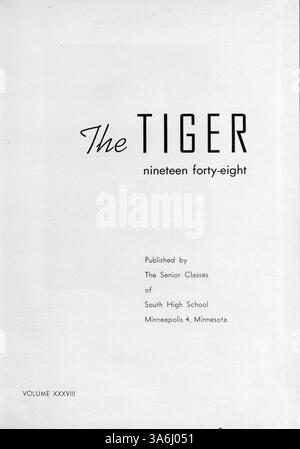 Das Jahrbuch „Tiger“ 1948 der South High School erfasst das Schülerleben, Sport, Vereine und Veranstaltungen aus dem Schuljahr 1947-1948 und bietet einen Einblick in die Erfahrungen afroamerikanischer Schüler während dieser Zeit. Stockfoto