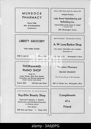 Das Jahrbuch „Tiger“ von der South High School 1948 zeigt die Leistungen der Schüler während des Schuljahres 1947-1948, darunter Akademiker, Leichtathletik und außerschulische Aktivitäten. Das Jahrbuch beleuchtet auch die Beiträge afroamerikanischer Schüler zu Veranstaltungen und Kultur der Schule. Stockfoto