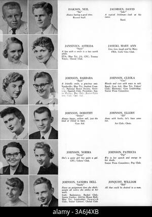 Das Jahrbuch „Wizard“ 1957 von der Edison High School spiegelt die Aktivitäten von Schülern, Lehrern, Leichtathletik, Clubs und anderen wichtigen Veranstaltungen während des Schuljahres 1956-1957 wider. Stockfoto