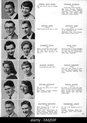 „Wizard 57“, das Jahrbuch 1957 von der Edison High School, beleuchtet die Schülerschaft, Lehrer, Leichtathletik, Vereine und die wichtigsten Veranstaltungen im Schuljahr 1956-1957. Stockfoto