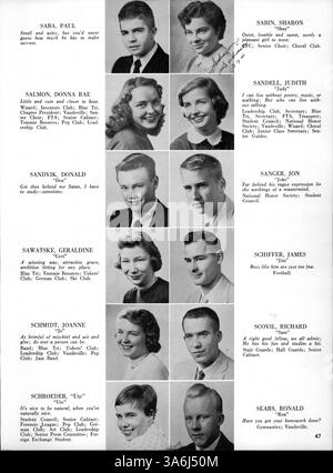 Die Ausgabe 1957 des „Wizard“ Jahrbuchs von der Edison High School bietet Einblicke in die Schüler, Lehrkräfte, Leichtathletik, Vereine und die wichtigsten Veranstaltungen während des akademischen Jahres 1956-1957. Stockfoto