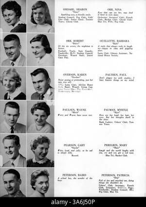 Das Jahrbuch „Wizard“ 1957 von der Edison High School enthält eine Momentaufnahme der Schüler, Lehrer, Vereine, Leichtathletik und der wichtigsten Ereignisse des Schuljahres 1956-1957. Stockfoto