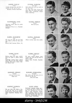 Diese Ausgabe des Jahrbuchs „Wizard“ von der Edison High School aus dem Jahr 1957 bietet einen detaillierten Einblick in die Schüler, Dozenten, Vereine, Leichtathletik und Veranstaltungen aus dem Schuljahr 1956-1957. Stockfoto