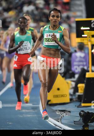Gudaf Tsegay aus Äthiopien trat ab 21-23 Ma im 1500-m-Finale bei den Leichtathletik-Hallenweltmeisterschaften im Nanjing Sports Training Centre, China an Stockfoto