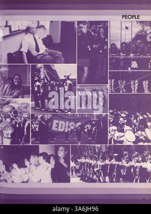Diese Ausgabe des Jahrbuchs „76 Wizard“ der Edison High School erfasst die lebendige Community der Schule mit einem Schwerpunkt auf Studenten, Leichtathletik, Clubs und afroamerikanischer Geschichte während des akademischen Jahres 1975-1976. Stockfoto