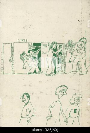 Das 1984 South View Jr. High Yearbook bietet eine Momentaufnahme des Schuljahres 1983-1984 und dokumentiert Schüler, Lehrer, sportliche und außerschulische Aktivitäten. Dieses Jahr liefert eine visuelle Aufzeichnung der Ereignisse, Erfolge und Beiträge, die das Schuljahr geprägt haben. Stockfoto