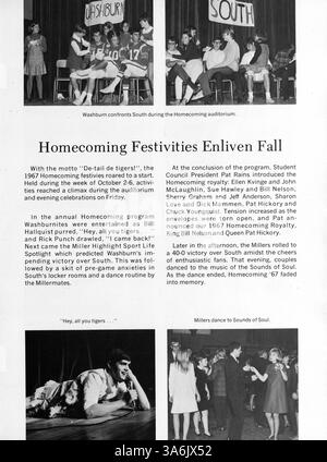 Das 68 Wahian Washburn Jahrbuch von 1968 dokumentiert das Schuljahr 1967-1968 der Washburn High School und zeigt Leichtathletik, Vereine, Lehrkräfte und Schülerleben. mit besonderem Schwerpunkt auf den Beiträgen afroamerikanischer Schüler zur Gestaltung der Schulkultur. Stockfoto