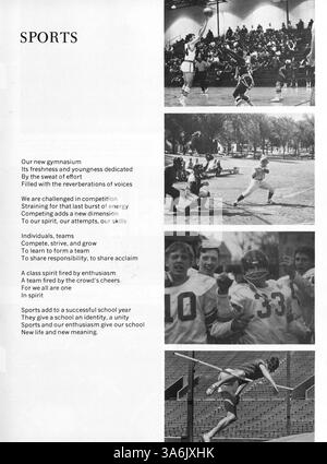 Dieses 1968 '68 Wahian Washburn Jahrbuch dokumentiert die Ereignisse, Aktivitäten und das Leben der Schüler an der Washburn High School während des akademischen Jahres 1967-1968. Es enthält Beiträge von Schülern, insbesondere afroamerikanischen Schülern, zu verschiedenen Schulaktivitäten und dem kulturellen Umfeld. Stockfoto