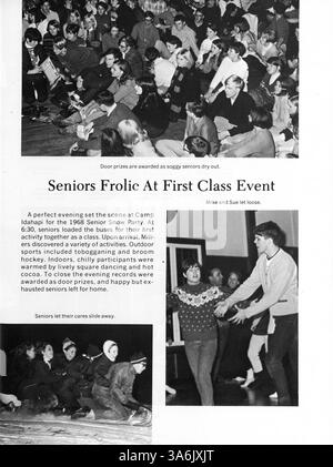 Das „68 Wahian Washburn Yearbook“ von 1968 dokumentiert das Schülerleben, die Leichtathletik, die Vereine und die Schulveranstaltungen an der Washburn High School während des Schuljahres 1967-1968, mit besonderem Fokus auf den Einfluss afroamerikanischer Schüler auf die Kultur und die Akademiker der Schule. Stockfoto