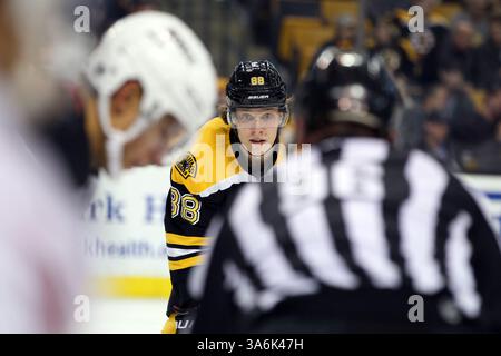 8. Januar 2015: David Pastrnak (88) wartet auf das erste Spiel der New Jersey Devils und Boston Bruins im TD Garden in Boston, Massachusetts. Anthony Nesmith/CSM(Bild: © Anthony Nesmith/Cal Sport Media/ZUMAPRESS.com) Stockfoto