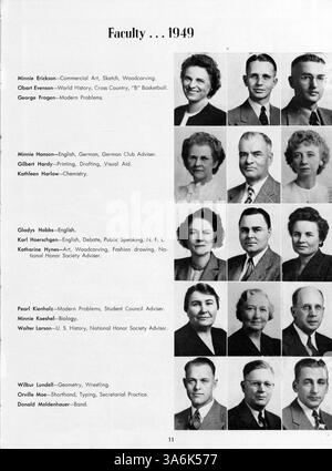 Das Jahrbuch 1949 der Patrick Henry High School fasst die Höhepunkte des Schuljahres 1948-1949 zusammen und zeigt Leichtathletik, Studentenclubs und Lehrkräfte. Stockfoto