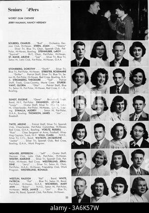Das Jahrbuch 1949 der Patrick Henry High School dokumentiert die Schüler, Lehrkräfte, sportliche Leistungen und außerschulische Veranstaltungen des Schuljahres 1948-1949. Stockfoto