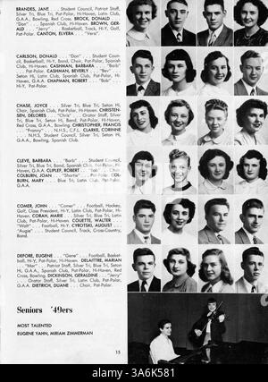 In diesem Jahrbuch 1949 der Patrick Henry High School werden Schülerleben, Leichtathletik, Vereine und die wichtigsten Ereignisse des Schuljahres 1948-1949 vorgestellt. Stockfoto