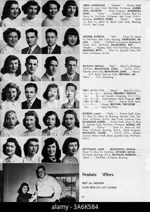 Das Jahrbuch 1949 der Patrick Henry High School dokumentiert die Schüler, Lehrkräfte, Leichtathletik, Vereine und Schlüsselveranstaltungen aus dem Schuljahr 1948-1949. Stockfoto