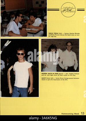 Das Jahrbuch „Aurean“ 1987 der Richfield High School dokumentiert die Ereignisse, Vereine, Sportmannschaften und das Leben der Schüler während des akademischen Jahres 1986-1987. Es enthält Porträts von Studenten und Dozenten, die die Leistungen der höheren Klasse hervorheben. Stockfoto