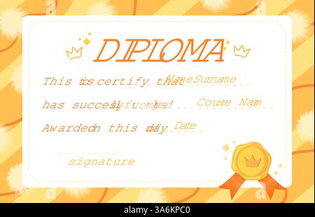 Kinder Diplom Zertifikat Orange Crown Thema Stock Vektor