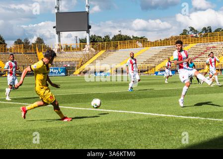 Bogota, Kolumbien. März 2025. BetPlay Dimayor League Spiel zwischen Bogota F.. C und Patriotas in Bogota, Colombias Techo Stadion, 24. März 2025. Foto: Sergio Ramirez Lesmes/Long Visual Press Credit: Long Visual Press/Alamy Live News Stockfoto