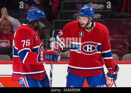 Am 12. FEBRUAR 2015 feiert Alex Galchenyuk #27 sein Tor mit dem Verteidiger P.K. Subban #76 während eines NHL-Spiels zwischen den Edmonton Oilers und den Montreal Canadiens im Bell Centre in Montreal, Quebec, Kanada. Philippe Bouchard/CSM(Bild: © Philippe Bouchard/Cal Sports Med/Cal Sport Media/ZUMAPRESS.com) Stockfoto