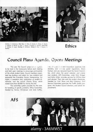 Das Whigrean Jahrbuch 1963 der Edina-Morningside High School dokumentiert die Schüler, Lehrer, außerschulische Aktivitäten, Leichtathletik und wichtige Ereignisse im Schuljahr 1962-1963. Stockfoto