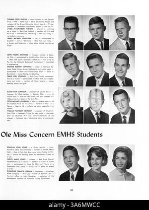 Das Whigrean Yearbook 1963 der Edina-Morningside High dokumentiert die Schüler, Lehrkräfte, Sportveranstaltungen und Schulclubs während des Schuljahres 1962-1963 in Edina, Minnesota. Stockfoto