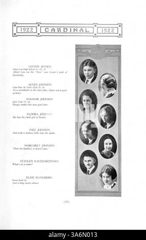 Die Ausgabe 1922 des Jahrbuchs „The Cardinal“ der East High School beleuchtet die Veranstaltungen, Vereine, sportlichen Leistungen und das Leben der Schüler während des Schuljahres 1921-1922 in Minneapolis. Stockfoto