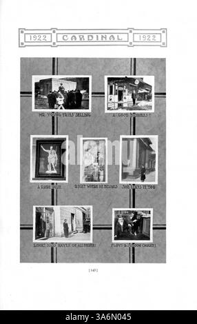 Die Ausgabe 1922 des Jahrbuchs „The Cardinal“ der East High School zeigt Schüler, Lehrer, Leichtathletik, Clubs und wichtige Veranstaltungen des Schuljahres 1921-1922 in Minneapolis. Stockfoto
