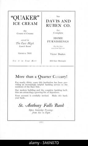 Die Ausgabe 1922 des Jahrbuchs „The Cardinal“ dokumentiert die Aktivitäten der Studenten, Lehrkräfte, Leichtathletik, Vereine und wichtige Veranstaltungen des akademischen Jahres 1921-1922 der East High School in Minneapolis. Stockfoto
