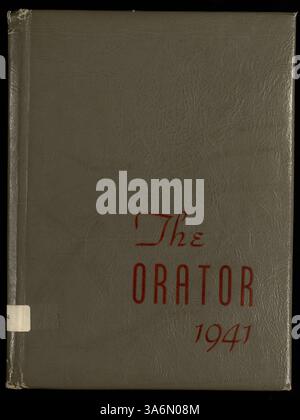 Die Ausgabe 1941 des Jahrbuchs „Redner“ der Patrick Henry High School beschreibt die Schülerschaft, die Fakultät, die Leichtathletik, die Vereine und die Veranstaltungen aus dem Schuljahr 1940-1941. Stockfoto