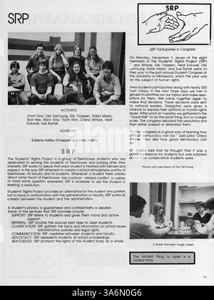 Das 1982 Warrior Yearbook der Hopkins Eisenhower High School zeigt Highlights aus dem Schuljahr 1981-1982 und behandelt Leichtathletik, Studentenclubs und akademische Leistungen. Stockfoto