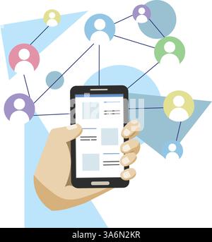 Hand hält ein Handy Social-Media-Vektor Stock Vektor