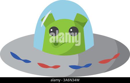 Isolierter, süßer grüner Alien auf dem Raumschiff Stock Vektor