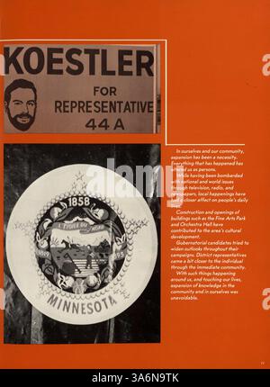 Dieses Jahrbuch von der Cooper High School in Robbinsdale 1975 beleuchtet das Leben von Schülern, Sport, akademische Leistungen und gesellschaftliche Ereignisse aus dem Schuljahr 1974-1975 und bewahrt wichtige Erinnerungen. Stockfoto