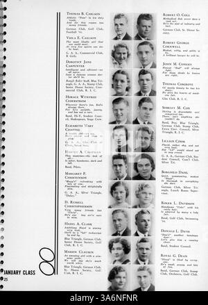 Die Ausgabe 1936 des Jahrbuchs „Sagamore“ der Roosevelt High School dokumentiert die Schülerschaft, Lehrer, Sportmannschaften, Vereine und die wichtigsten Ereignisse des akademischen Jahres 1935-1936. Stockfoto