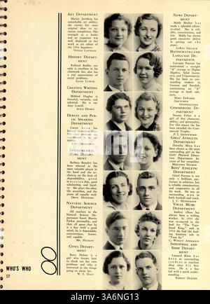 Das Jahrbuch „Sagamore“ 1936 der Roosevelt High School beleuchtet die Schüler, Lehrer, Vereine, Leichtathletik und Veranstaltungen des Schuljahres 1935-1936. Stockfoto