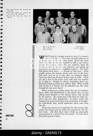 In dieser Ausgabe des Jahrbuchs „Sagamore“ von der Roosevelt High School aus dem Jahr 1936 werden die Sportarten, Vereine, das Studentenleben und die Aktivitäten der Lehrkräfte von 1935 bis 1936 vorgestellt. Stockfoto