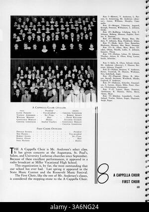 Die Ausgabe 1936 des Jahrbuchs „Sagamore“ der Roosevelt High School dokumentiert das Leben von Schülern und Lehrkräften, Leichtathletik, Clubs und bedeutende Schulveranstaltungen aus dem Jahr 1935-1936. Stockfoto