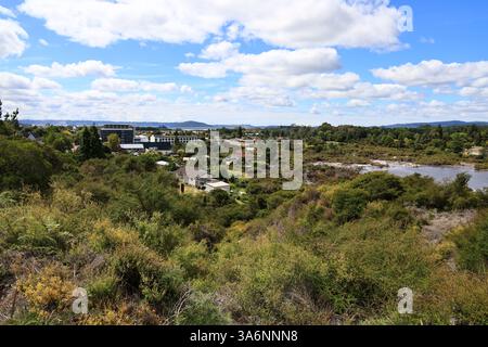 Whakarewarewa ist ein halbländliches Geothermiegebiet in Rotorua in der Vulkanzone Taupō in Neuseeland Stockfoto