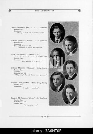 Ein Jahrbuch der de La Salle High School aus dem Jahr 1925, das die akademischen und außerschulischen Aktivitäten, die Leichtathletik und das Studentenleben des Schuljahres 1924-1925 dokumentiert. Stockfoto