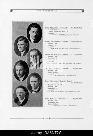 Dieses Jahrbuch 1925 der de La Salle High School dokumentiert die Aktivitäten und Leistungen von Schülern, Lehrkräften und Leichtathletik während des Schuljahres 1924-1925. Stockfoto